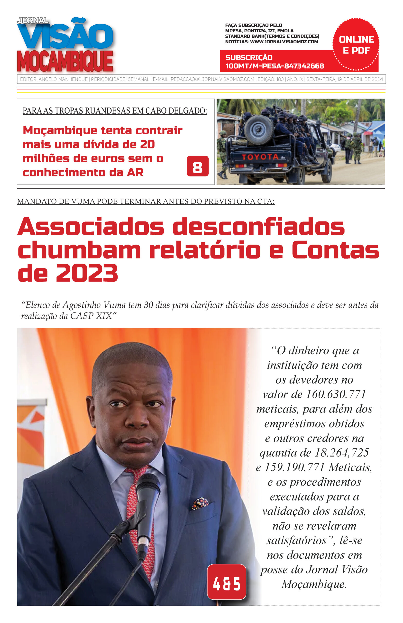 Edição 183 do Jornal Visão Moçambique disponível  – 100MT
