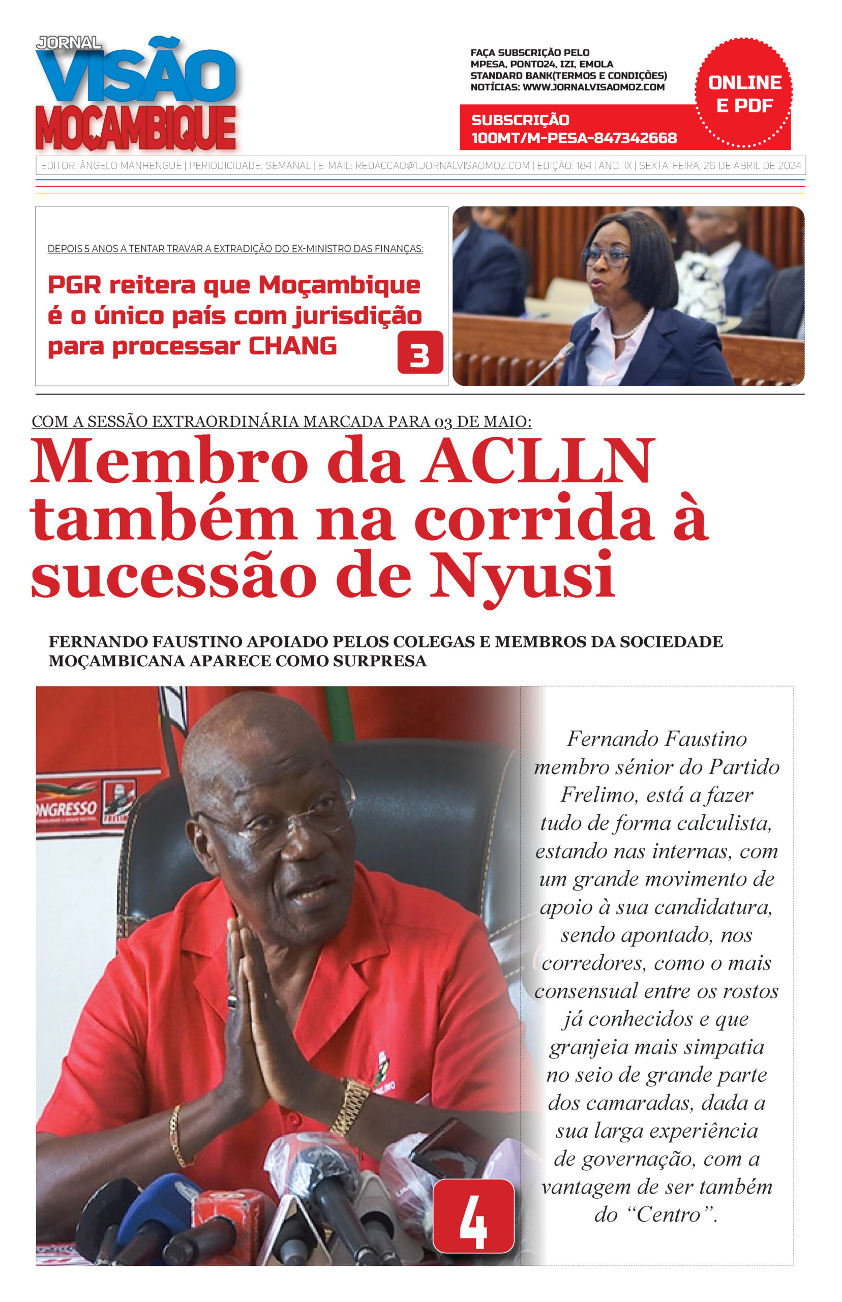 Edição 184 do Jornal Visão Moçambique – 26 de Abril de 2024 – 100MT